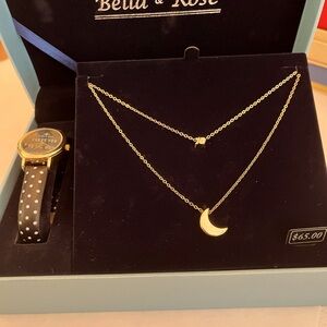 Gold Moon Necklace and Watch Set